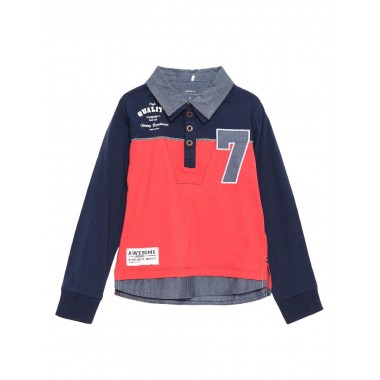 Name it polo cotone elasticizzato doppio colletto inserto jeans  bambino mod. Nitlars Lars